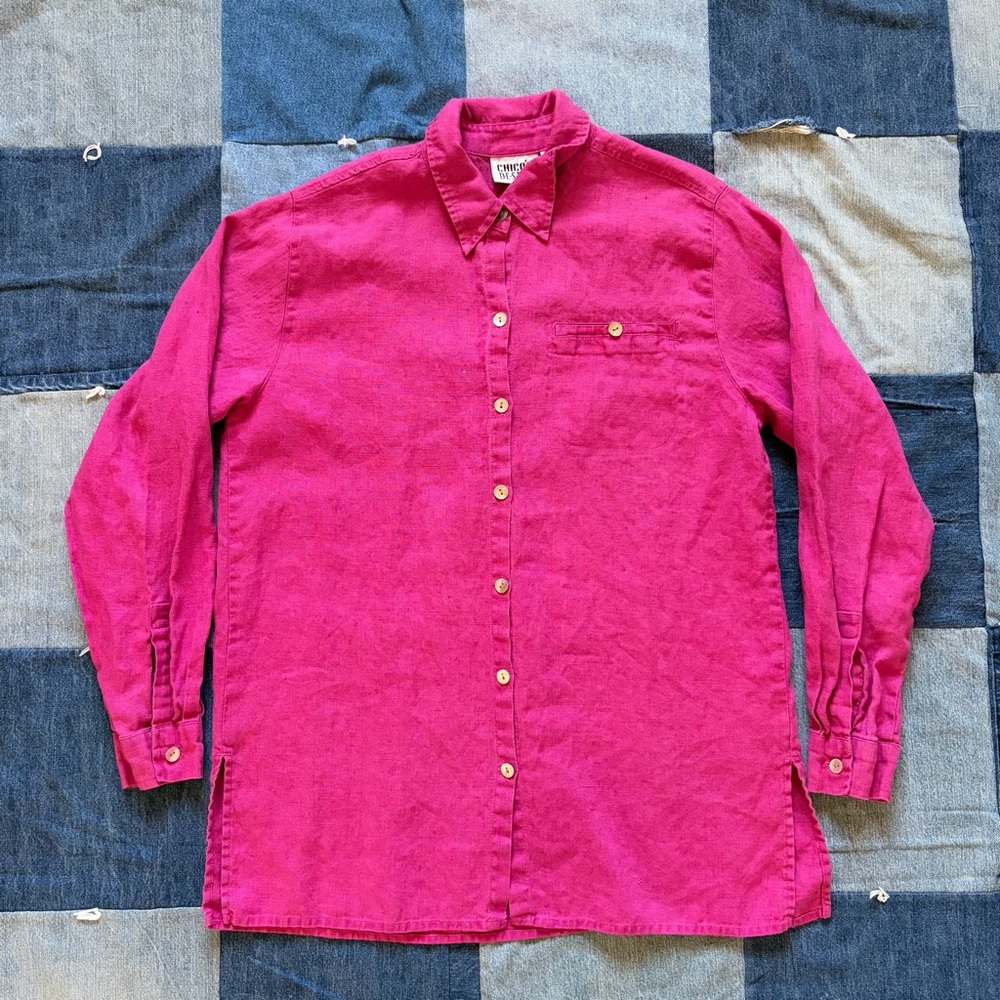 VTG Chicos Design 100% Linen pink button up long sleeve